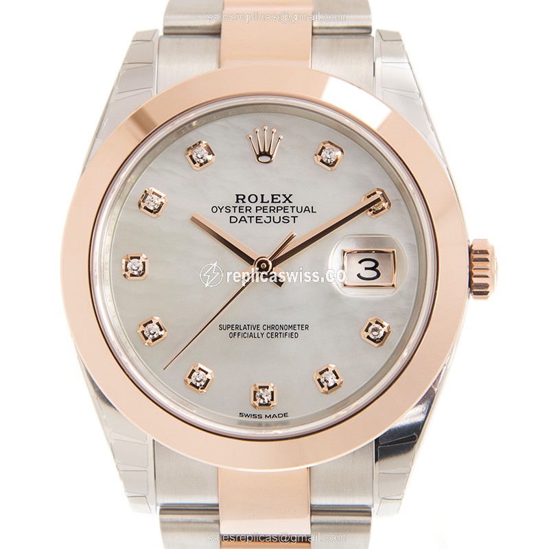 Rolex Datejust Replica - Automatic - 18kt Rose Gold Case - White Dial
