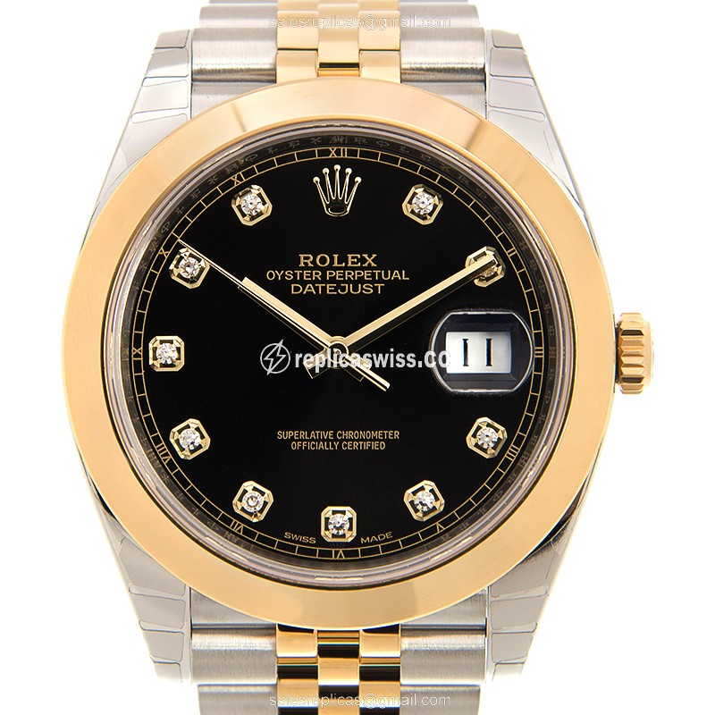 Rolex Datejust Replica - Automatic - 18kt Gold/Steel Case - Black Dial