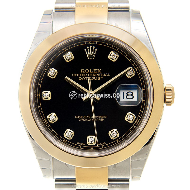Rolex DATEJUST Replica - 18kt Gold | Steel Case | Automatic | Black Dial | Gold Clasp & Strap