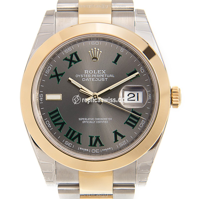 Rolex DATEJUST Replica | 18kt Gold - Steel Case | Dark Grey Dial, Gold Clasp, 18kt Steel Strap