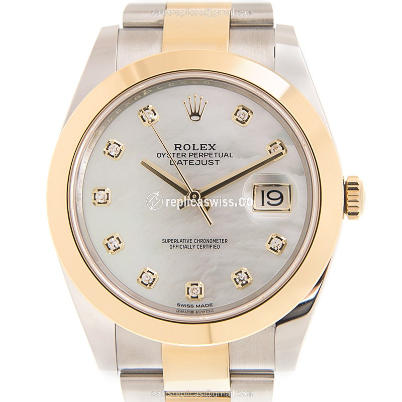 Rolex Datejust Replica - Automatic - 18kt Gold Case - White Dial - Gold Clasp & Steel Strap