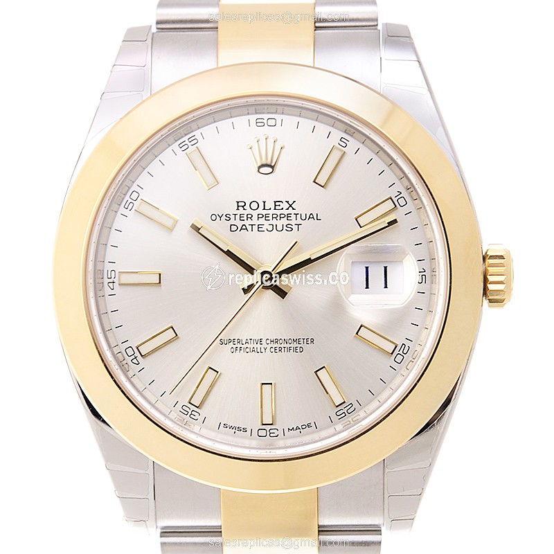 Rolex DATEJUST Replica - Automatic - Silver Dial on 18kt Steel Strap