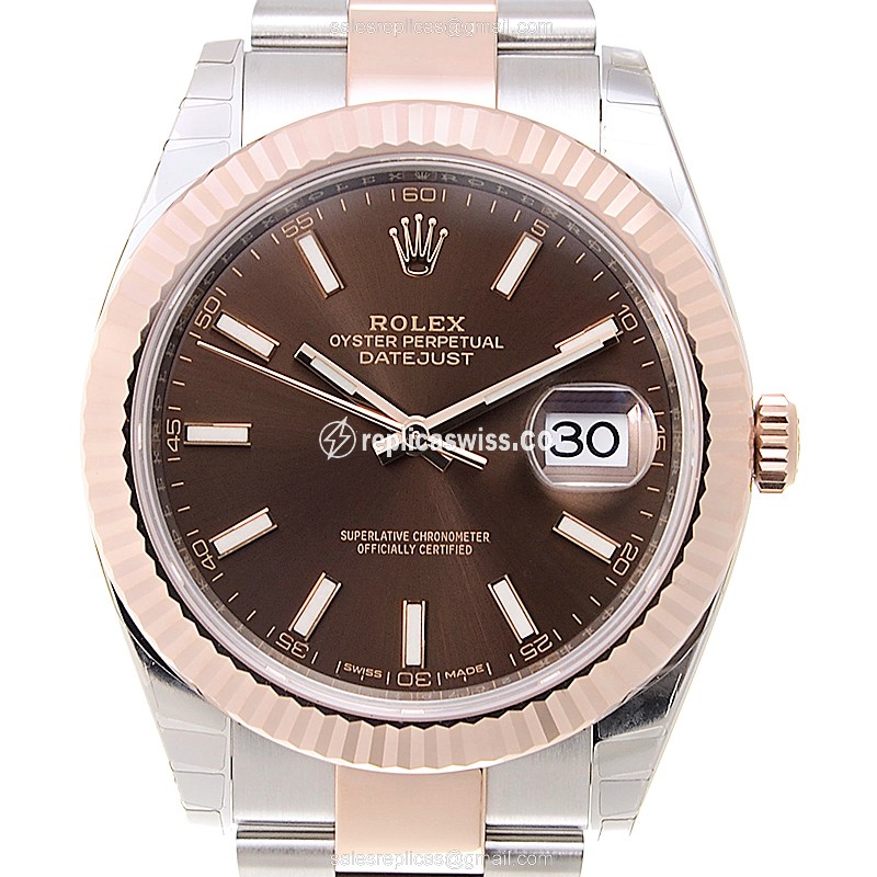 Rolex Datejust Replica - Automatic - 18kt Rose Gold & Steel Case - Brown Dial
