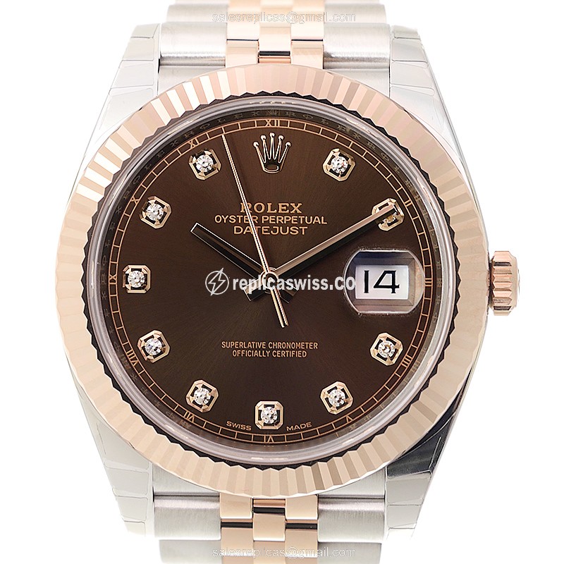 Rolex DATEJUST Replica - Automatic - 18kt Rose Gold & Steel Case - Brown Dial