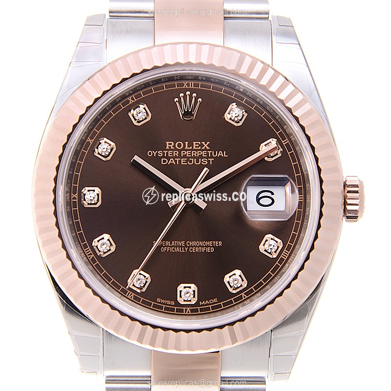 Rolex DATEJUST Replica - 18kt Rose Gold & Steel - Automatic - Brown Dial