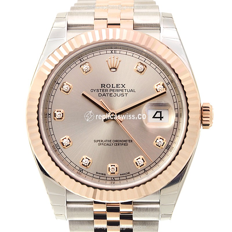 Rolex DATEJUST Replica - Automatic - 18kt Rose & Steel - Pink Dial - Gold Clasp
