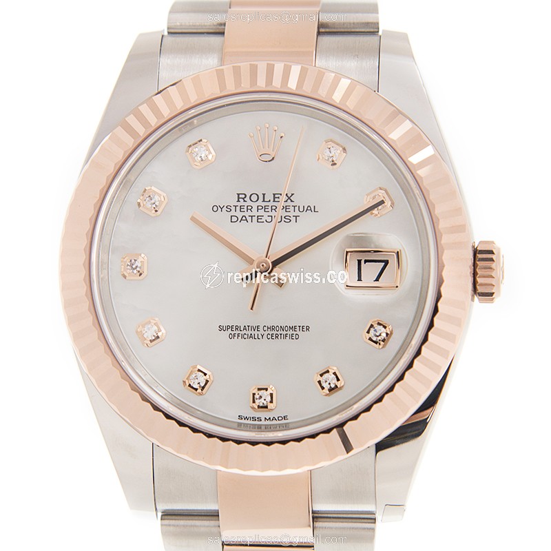 Rolex Datejust Replica - Automatic - 18kt Rose Gold Case - White Dial on Gold Strap