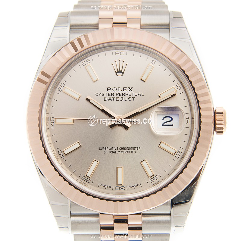 Rolex DATEJUST Replica - Automatic - 18kt Rose Gold & Steel Case - Silver Dial