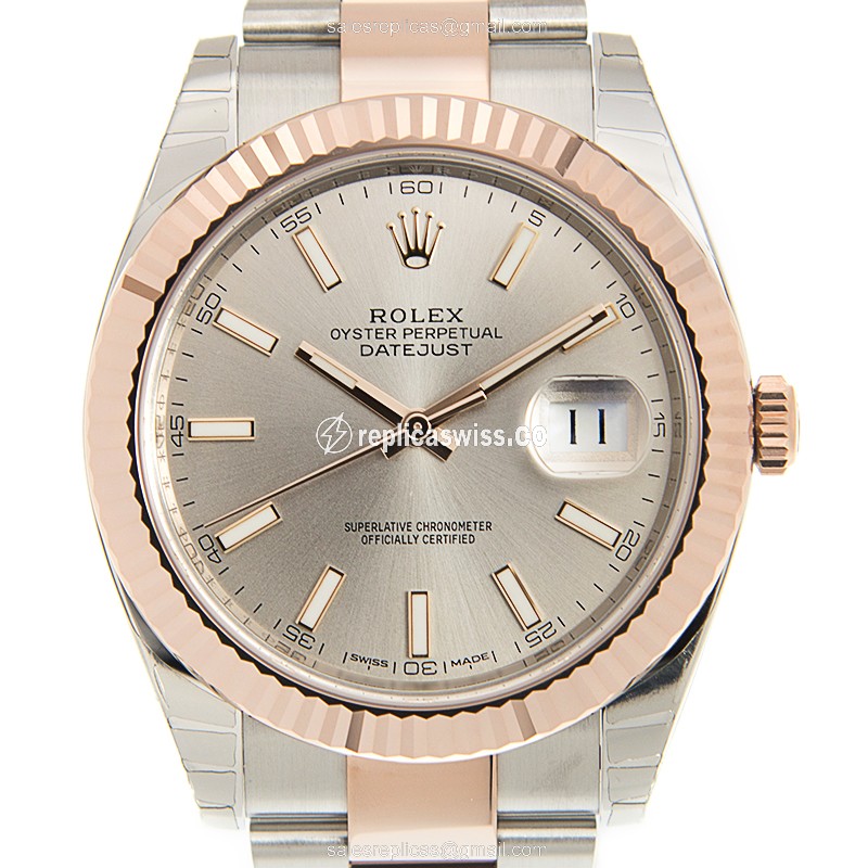 Rolex Datejust Replica - Automatic - 18kt Rose Gold & Steel - Silver Dial - Gold Strap - Luxury Replica DATEJUST Watch