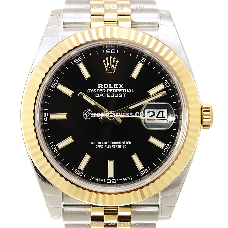 Rolex Datejust Replica - Automatic - 18kt Gold & Steel - Black Dial