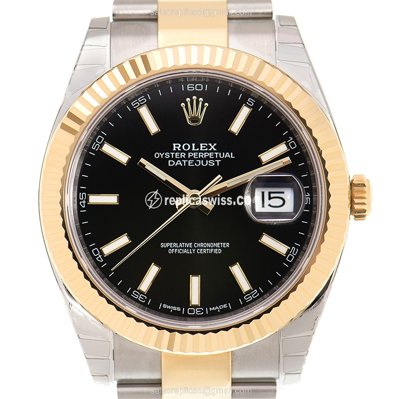 Rolex Datejust Replica - Automatic - 18kt Gold Case - Black Dial, Gold Strap