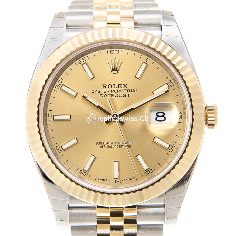 Rolex Datejust Replica - Automatic - 18kt Gold & Steel - Gold Dial - Gold Clasp - Luxury Replica DATEJUST Watch