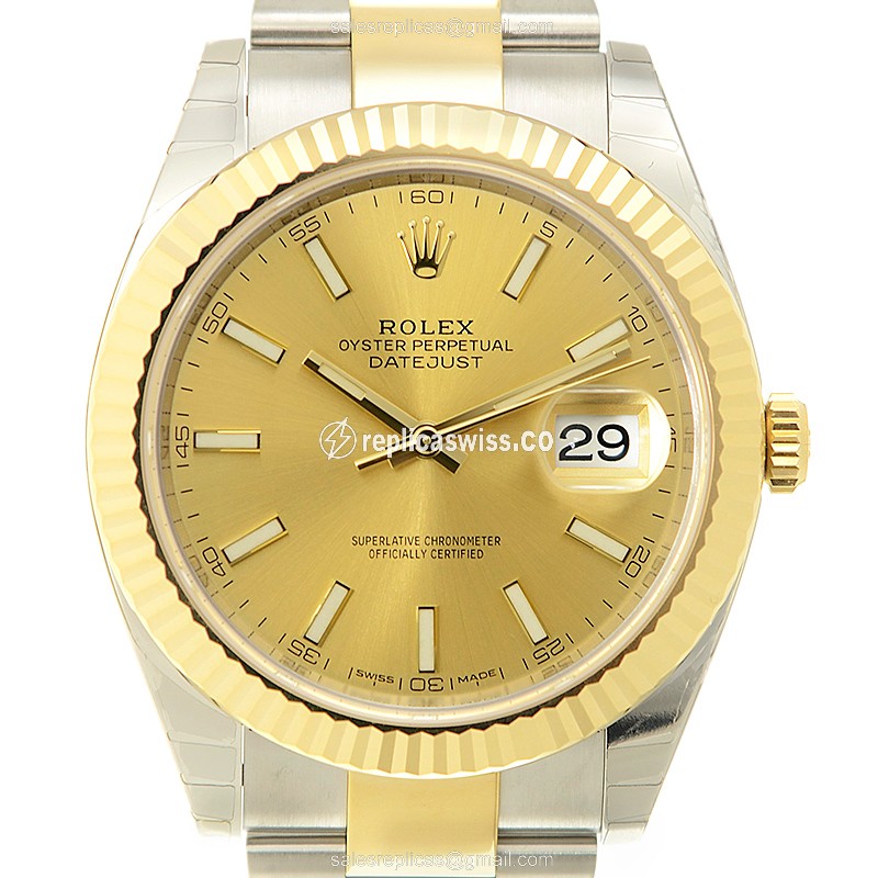 Rolex Datejust Replica - Automatic - 18kt Gold & Steel - Gold Dial, Clasp