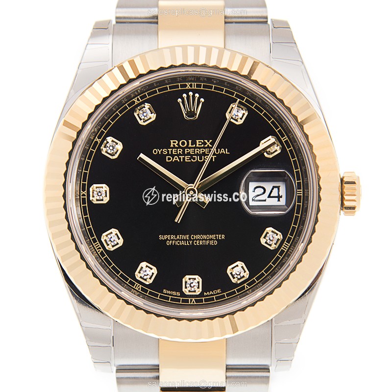Rolex DATEJUST Replica - Automatic | 18kt Gold | Steel Case, Black Dial | Gold Clasp & strap - Luxury Replica DATEJUST Watch
