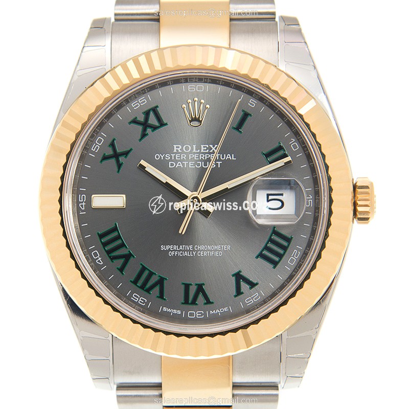 Rolex Datejust Replica - Automatic - 18kt Gold & Steel - Dark Grey Dial