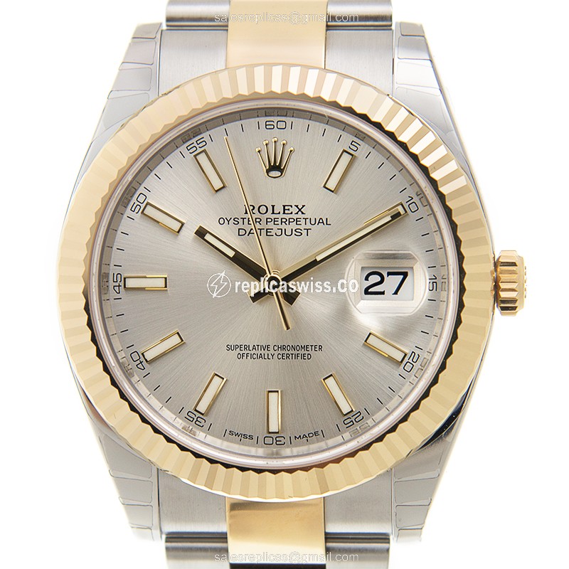 Rolex DATEJUST Replica - Automatic - 18kt Gold Case - Silver Dial - Gold Steel Strap