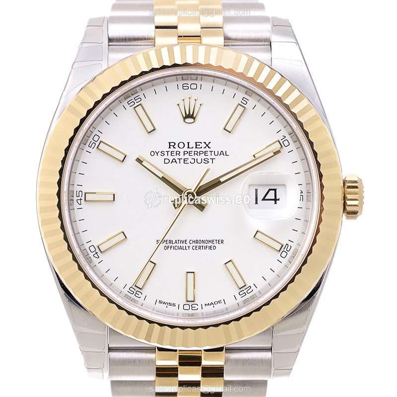Rolex DATEJUST Replica - Automatic - 18kt Gold & Steel - White Dial