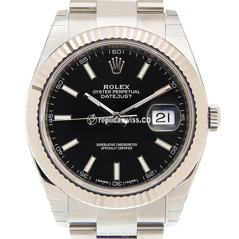 Rolex DATEJUST 126334-0017 Replica - Automatic - 18kt White Gold & Steel - Black Dial