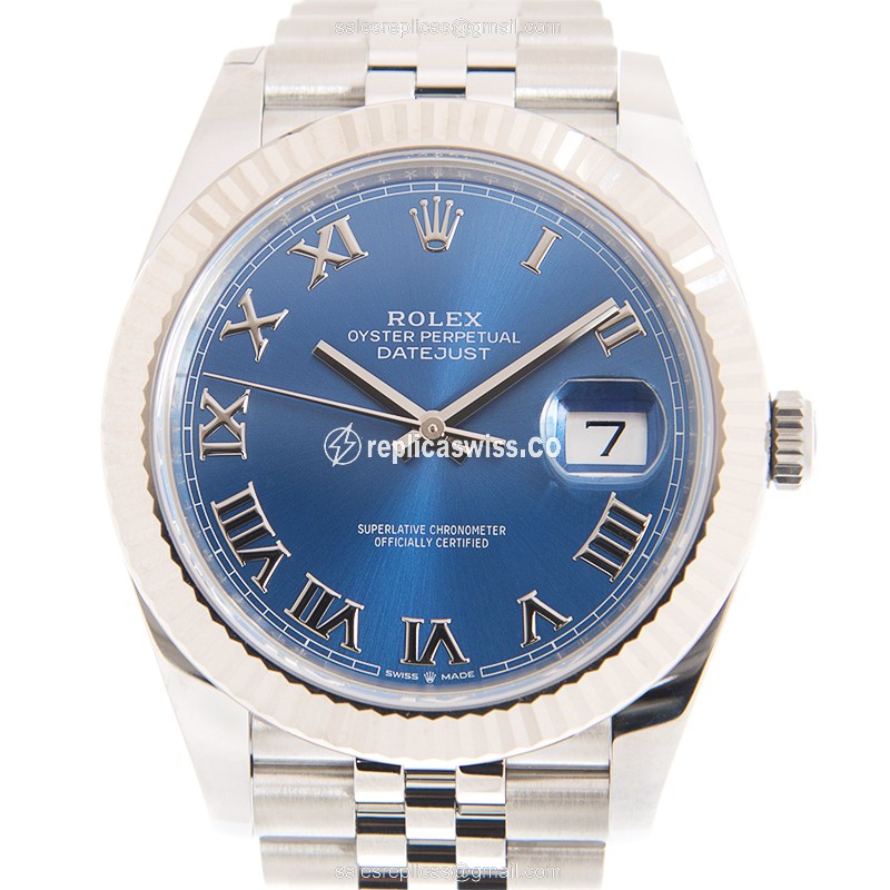Rolex DATEJUST Replica - Automatic - 18kt White Gold & Steel - Blue Dial - Silver Steel Strap