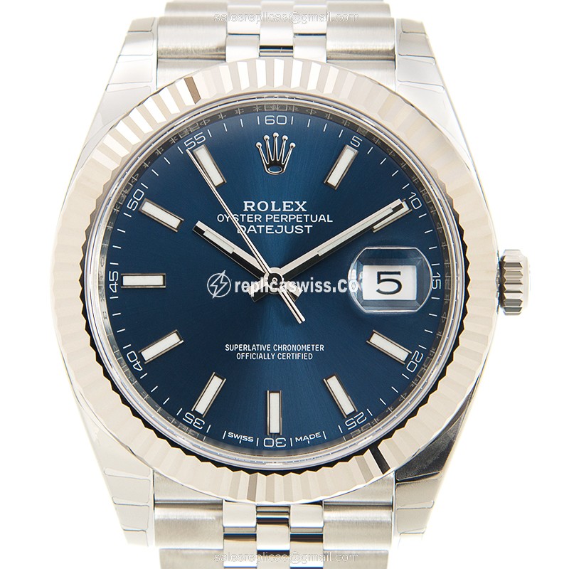 Rolex Datejust Replica - Automatic - White Gold & Steel - Blue Dial