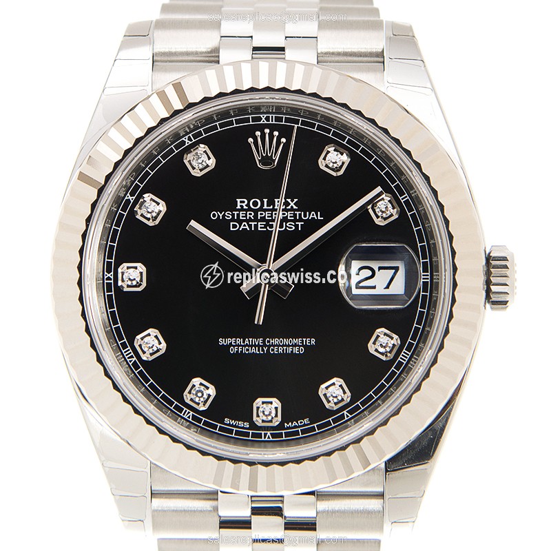 Rolex Datejust Replica - Automatic - Stainless Steel - Black Dial, Silver Clasp