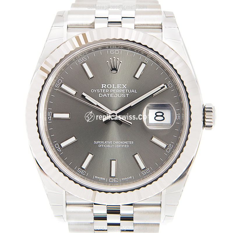 Rolex DATEJUST Replica - Automatic - White Gold & Steel - Gray Dial - Silver Steel Clasp