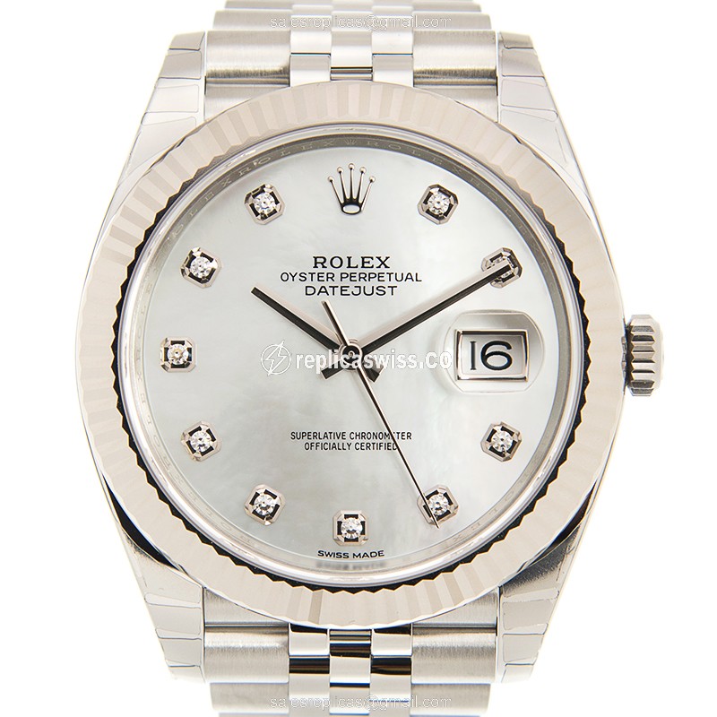 Rolex Datejust Replica - Automatic - White Gold & Steel - White Dial, Silver Clasp