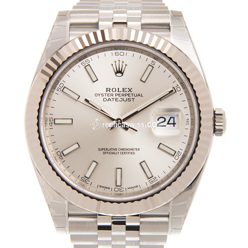 Rolex DATEJUST Replica - Automatic - White Gold - Steel Case, Silver Dial