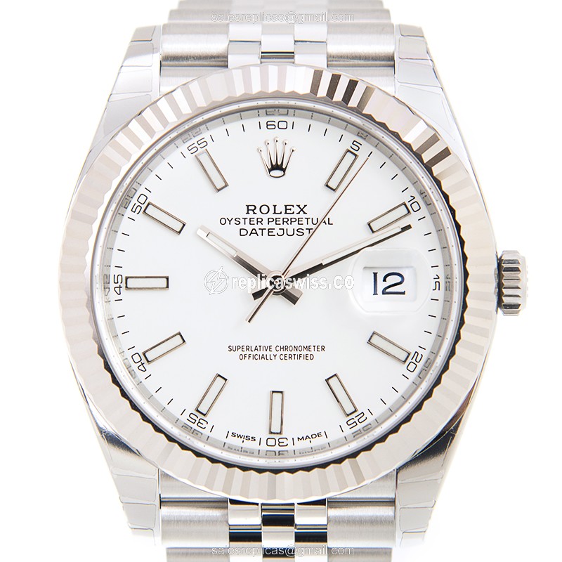 Rolex Datejust Replica - Automatic - 18kt White Gold/Steel Case - White Dial, Steel Clasp