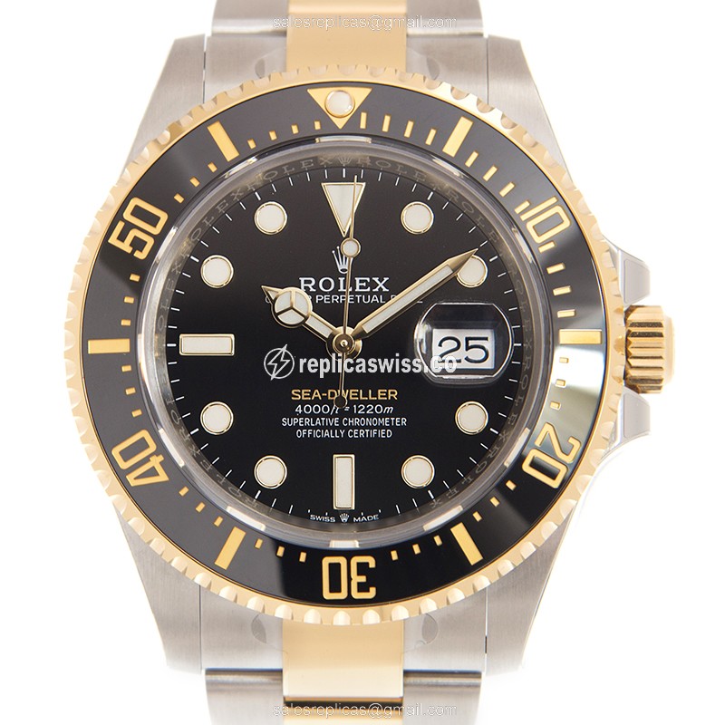Rolex 126603-0001 Replica - Automatic - 18kt Gold & Steel - Black Dial, Gold Clasp - Luxury Replica DEEPSEA SEA-DWELLER Watch