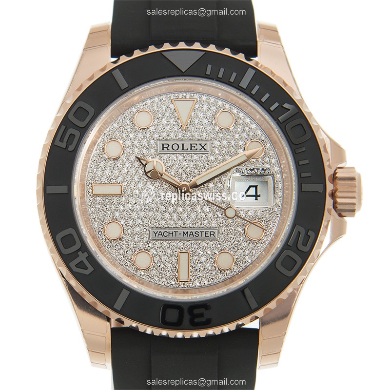 Rolex Yacht Master Replica - Automatic - 18kt Rose Gold - Silver Dial - Black Rubber Strap - Luxury Replica YACHT MASTER Watch