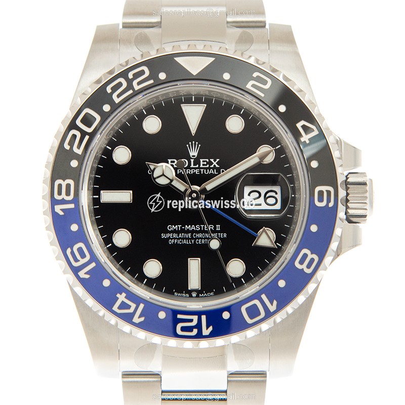 Rolex GMT-MASTER II Replica - Automatic - Black Dial on Silver Strap