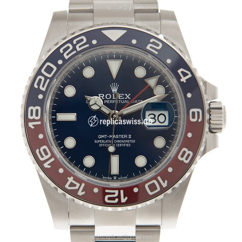 Rolex GMT Master II Replica - Automatic - White Gold Case - Blue Dial - Silver Clasp & Gold Strap - Luxury Replica GMT-MASTER II Watch