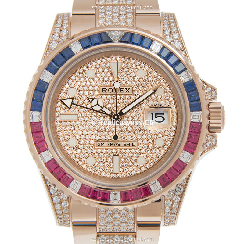 Rolex GMT-MASTER II Replica - Automatic - Rose Gold Case - Diamond Bezel