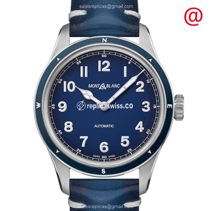 Mont Blanc 1858 Replica - Automatic - Blue Dial - Leather Strap - Blue Buckle - Luxury Replica 1858 Watch
