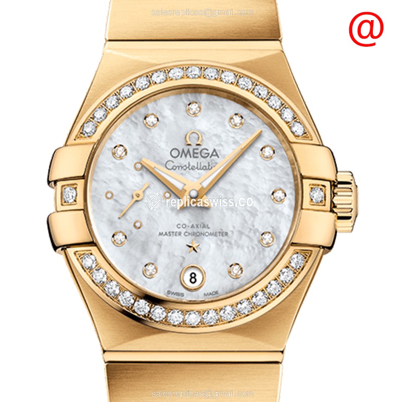 Omega Constellation Replica - 18kt Gold - Diamond Bezel - White Dial - Gold Clasp & Gold Strap