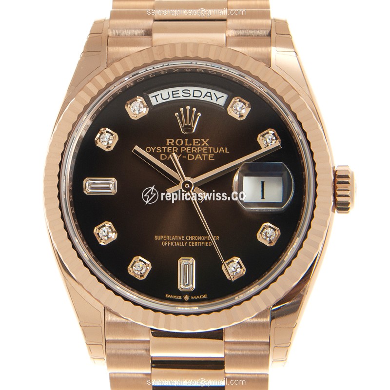 Rolex DAY-DATE Replica - Automatic - 18kt Rose Gold - Brown Dial - Gold Clasp & Strap - Luxury Replica DAY-DATE Watch