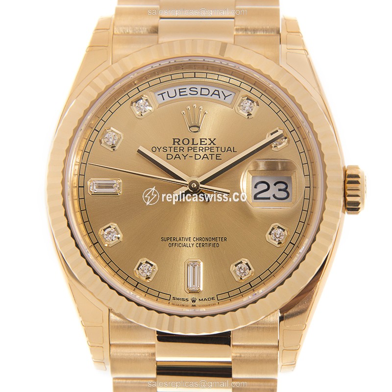 Rolex DAY-DATE Replica - Automatic - 18kt Gold Case - Gold Dial - Gold Strap - Luxury Replica DAY-DATE Watch