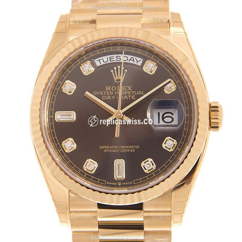 Rolex DAY-DATE Replica - Auto - 18kt Gold - Gray Dial - Gold Strap - Luxury Replica DAY-DATE Watch