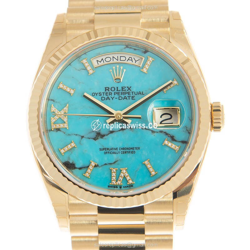 Rolex DAY-DATE Replica - Automatic - 18kt Gold - Green Dial, Gold Clasp