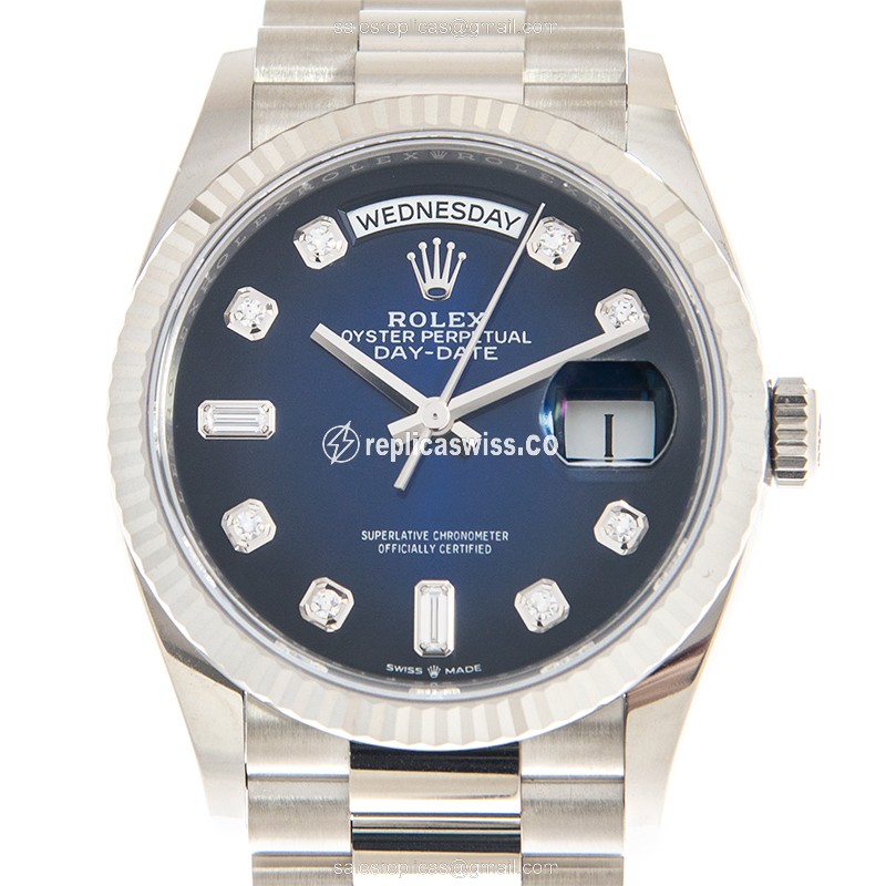 Rolex Day-Date Replica | Automatic | 18kt Gold Case, Blue Dial | Silver Clasp, Gold Strap