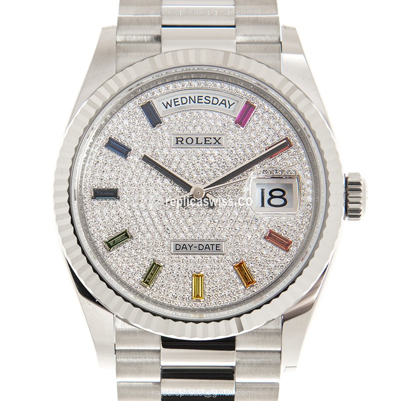 Rolex DAY-DATE Replica - Automatic - 18kt White Gold - Silver Dial - Clasp - 128239-0019 - Luxury Replica DAY-DATE Watch