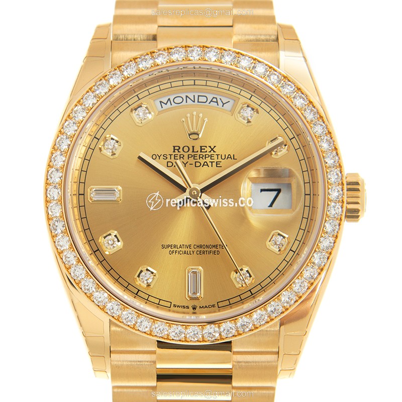 Rolex DAY-DATE Replica | Automatic | 18kt Gold Case | Diamond Dial