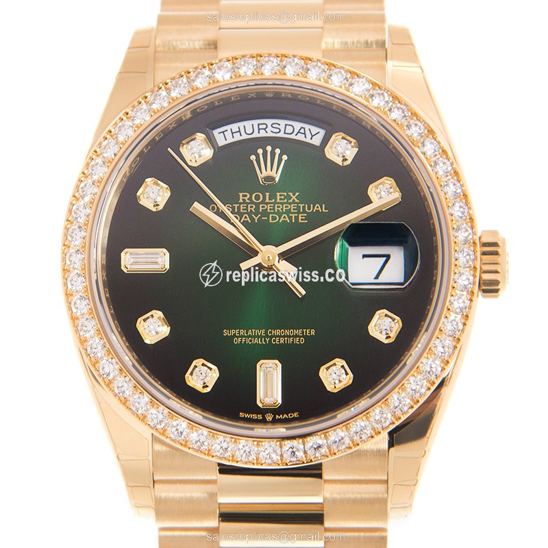 Rolex Day-Date Replica - Automatic - Green Dial, Gold Case, Gold & Diamond
