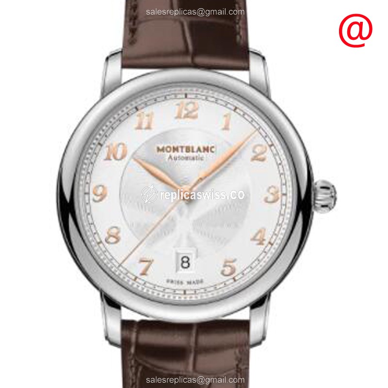 Mont Blanc STAR LEGACY Replica - Automatic - Steel Case - White Dial - Brown Cowhide Strap