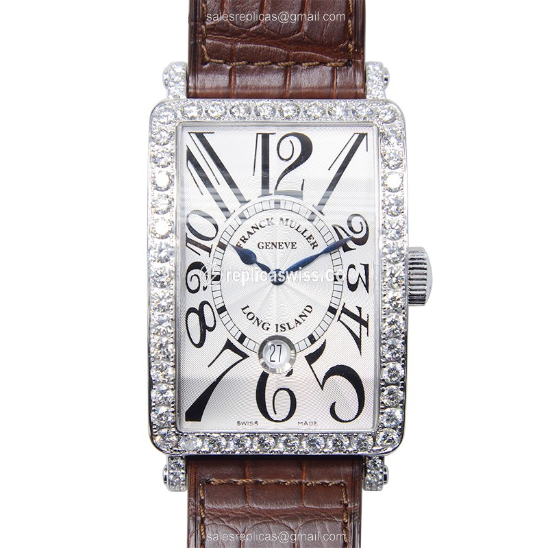 Franck Muller 1300 SC DT DP LONG ISLAND - Auto 18kt White Gold - Diamond Silver Dial - Luxury Replica LONG ISLAND Watch