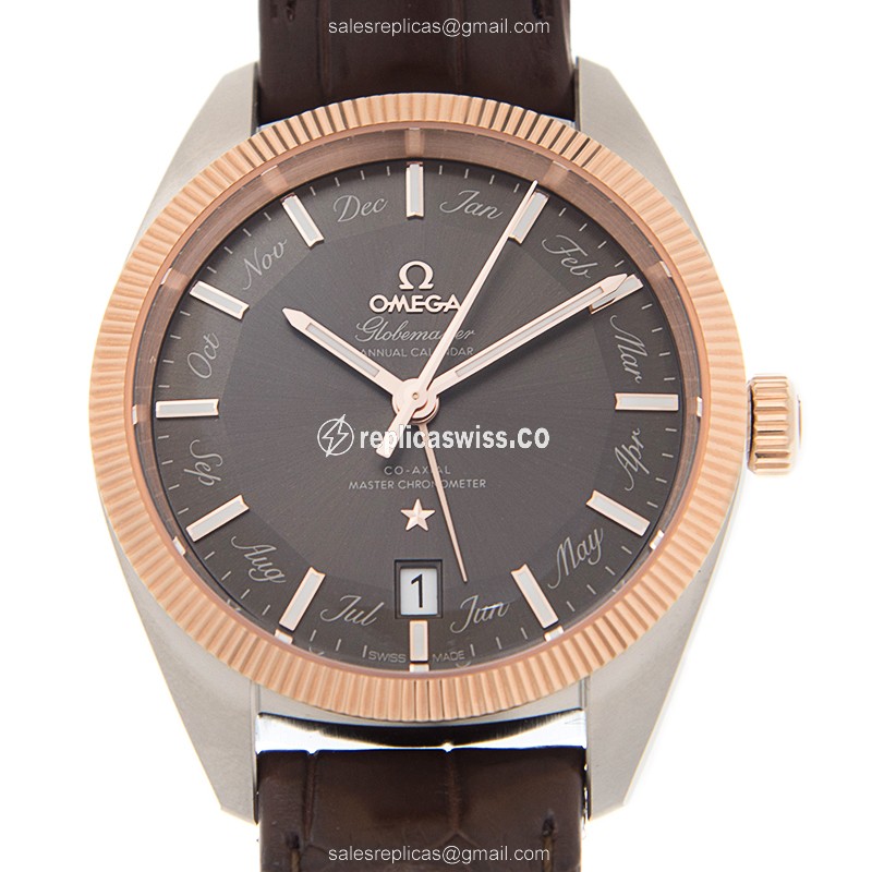 Omega Constellation Replica - Automatic - Stainless Steel - Gray Dial - Brown Leather Strap