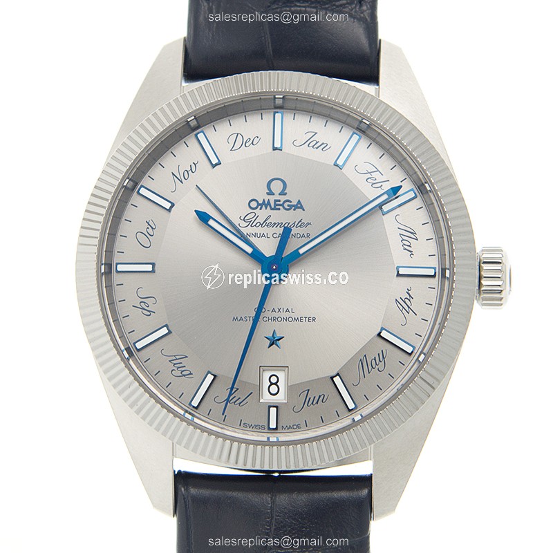 Omega Constellation Replica - Automatic - Steel Case - Gray Dial - Blue Alligator Strap - Luxury Replica CONSTELLATION Watch