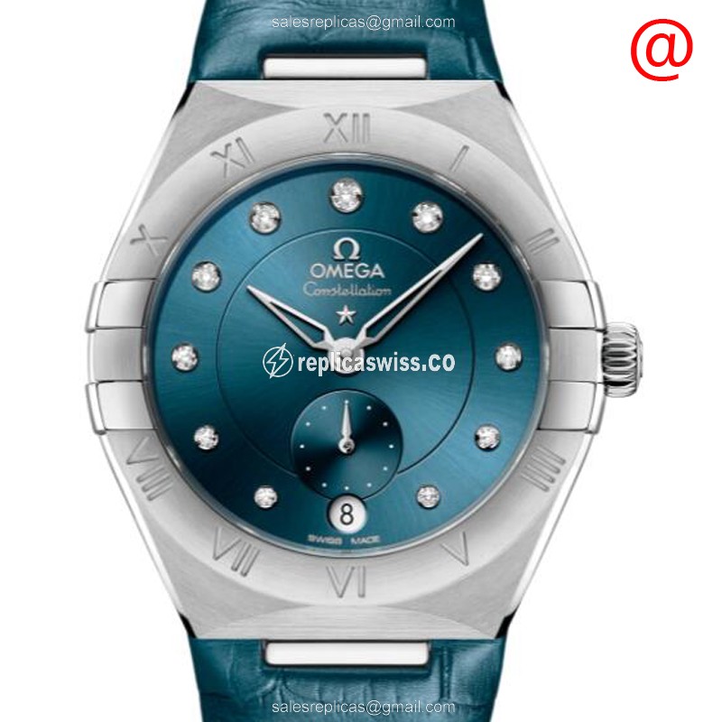 Omega Constellation Replica - Automatic - Steel Case - Blue Dial - Blue Alligator Strap - Luxury Replica CONSTELLATION Watch