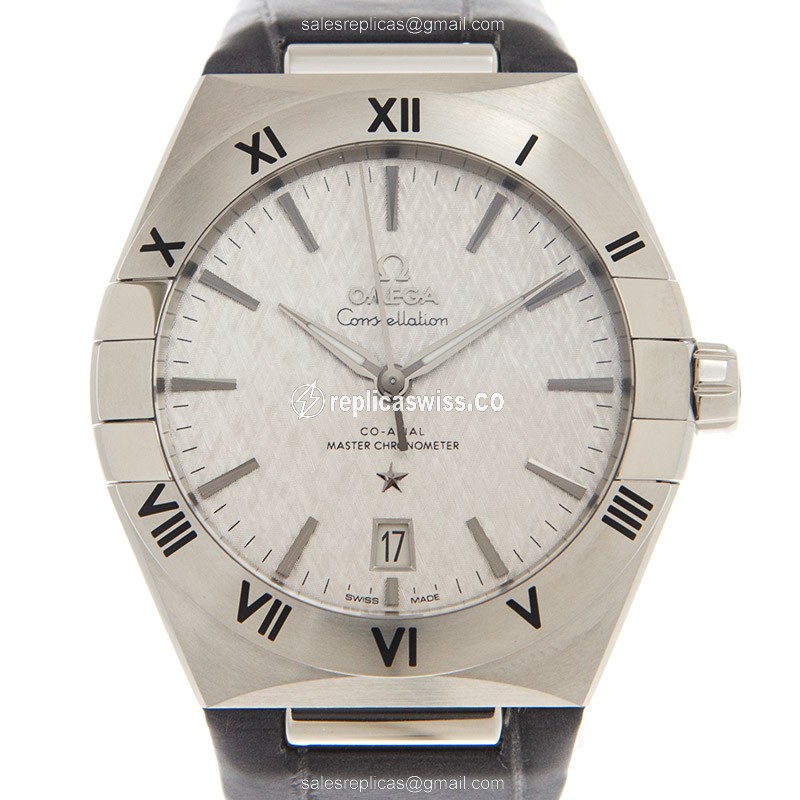 Omega Constellation Replica - Automatic - Steel Case - Gray Dial - Leather Strap - Grey Clasp - Luxury Replica CONSTELLATION Watch